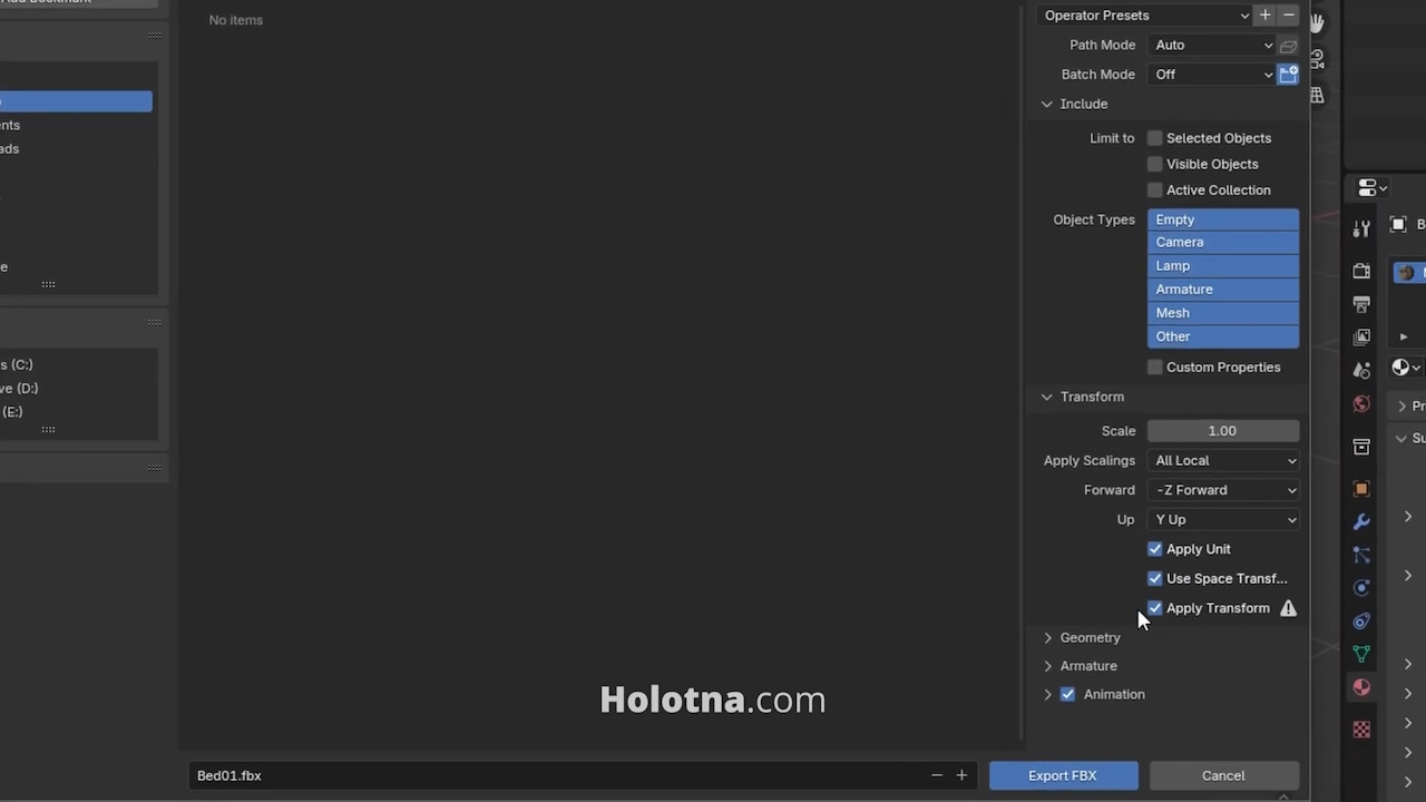Blender Export Settings to Unity