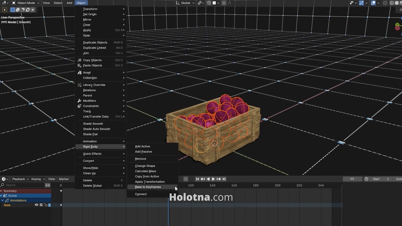 Baking the Keyframes of the Rigid Body Simulation