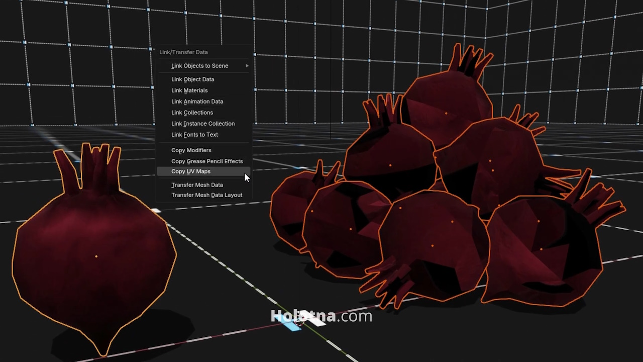 Using the Copy UV Maps Action