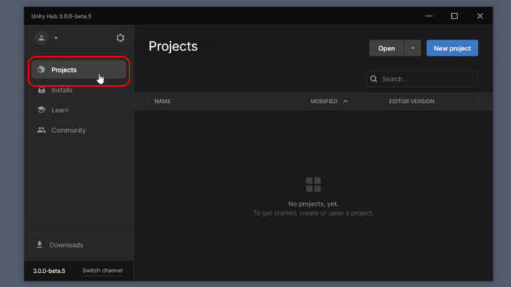 Unity Hub Projects Tab