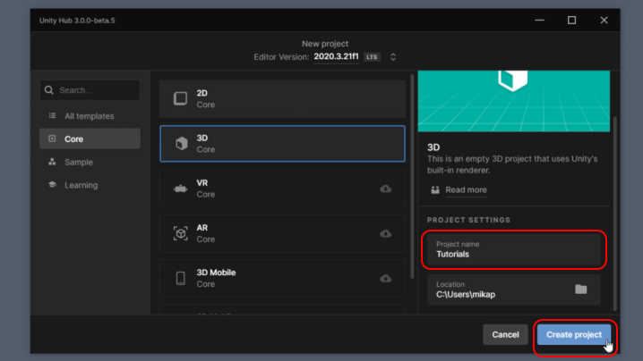 Create Unity Project
